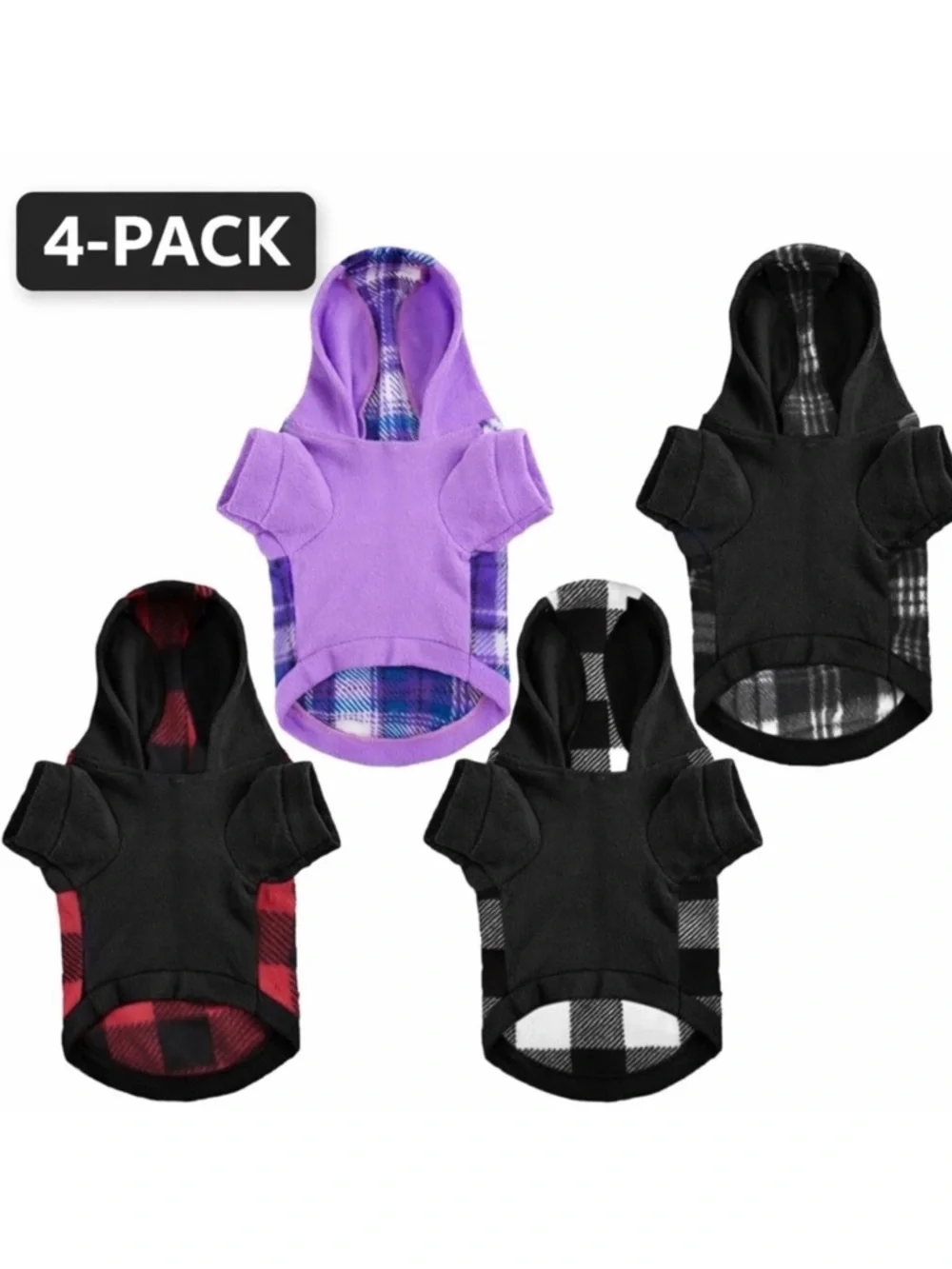 4 Pack Small Dog Sweaters Fleece Hoodies Plaid Winter Pet Clothes New